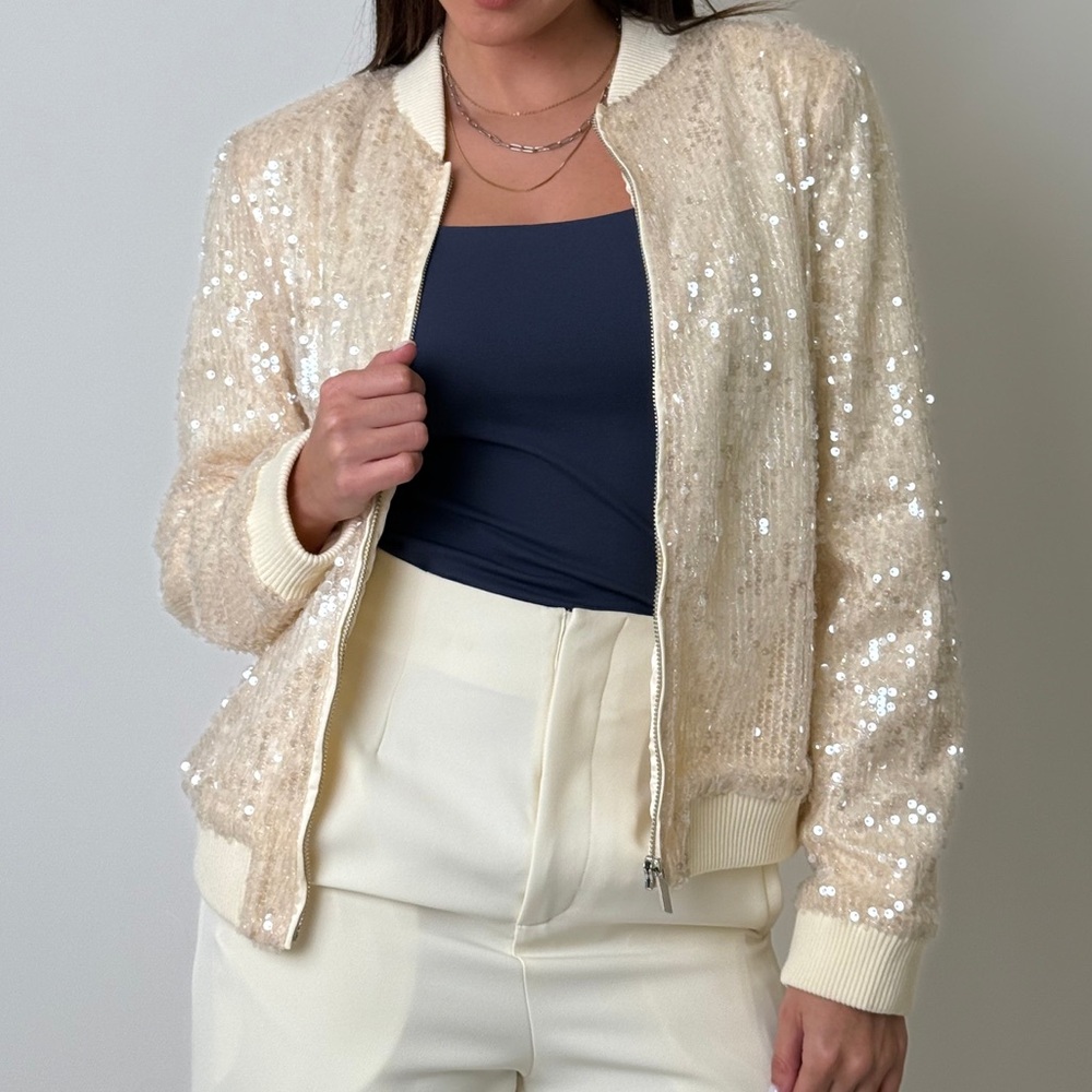 Endless Rose Sequin Cream Bomber Jacket
